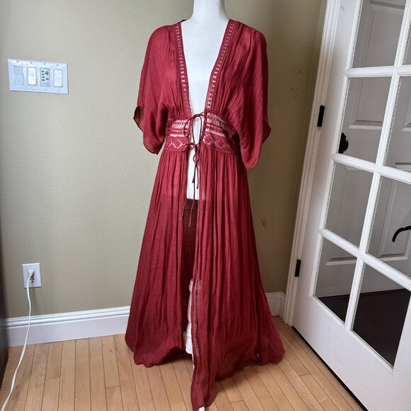 Aakaa Kaftan Open Front Dress Cover Up Size Medium Lace and Tie Details - Picture 2 of 10